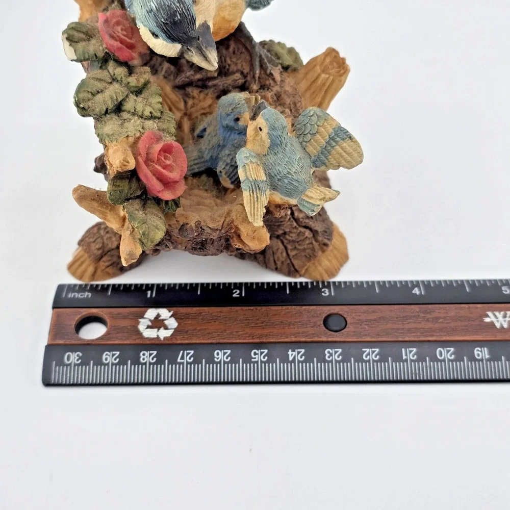 Bluebird Family Figurine Mother & 2 Chicks Hand Painted Resin